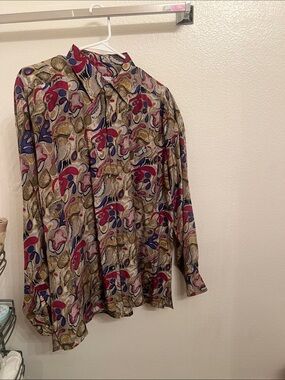 JTV Men's Button-Down Shirt in Cream, Brown, Red, and Blue